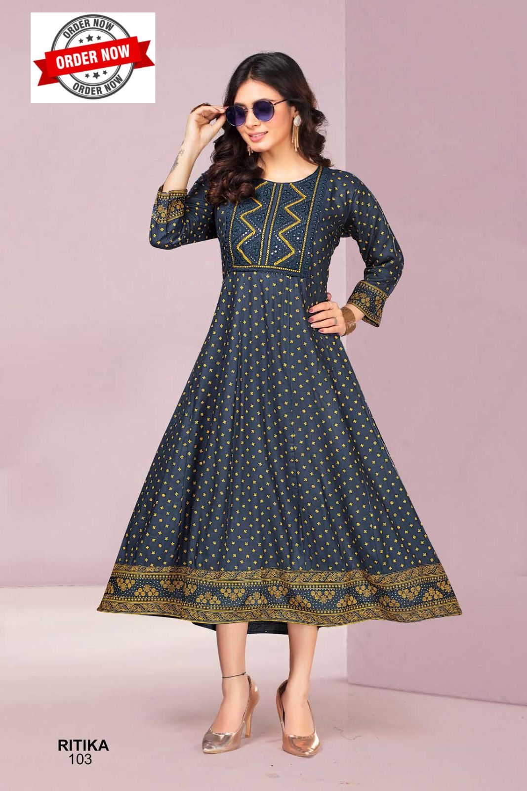 Ritika Vol 1 By Golden Block Printed Anarkali Kurtis Wholesale Shop In Surat
